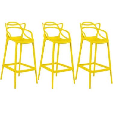 Imagem de Kit 3 Banquetas Laráz Master Allegra 76 cm - Amarelo - Laraz