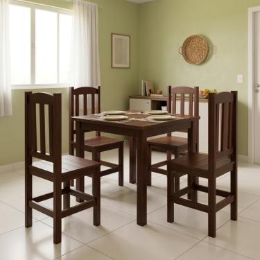 Imagem de Conjunto 4 Cadeiras Em Madeira Maciça Castanho Reforçada Repleta