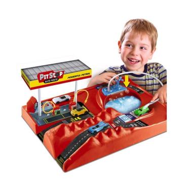 Imagem de Brinquedo Infantil Pit Stop Lava Rápido com 2 Carrinhos Sai Água de Verdade com Bomba Manual de Água e Jato Funcional