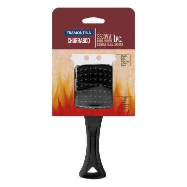 Imagem de Escova para Churrasco Churrasco para Limpeza de Grelhas em Aço Inox com Cabo Anatômico em Polipropileno Preto Tramontina