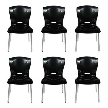 Imagem de Cadeira 6 Cadeiras Plástico com Pés em Alumínio Encosto Ergonômico 140 kg Estrutura Fixa Assento