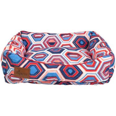 Imagem de Cama para Cachorro e Gato P Bpets - Hexagonos Coloridos Premium, Azul,
