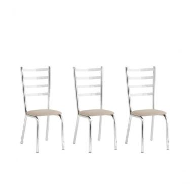 Imagem de Conjunto 3 Cadeiras Laura Estrutura em Aço com Assento em Tecido Bege para Sala de Jantar