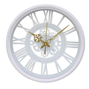 Imagem de Relógio de Parede Industrial Rústico Estilo Madeira Design Vintage Romanos 30cm Decorativo Branco Yeet