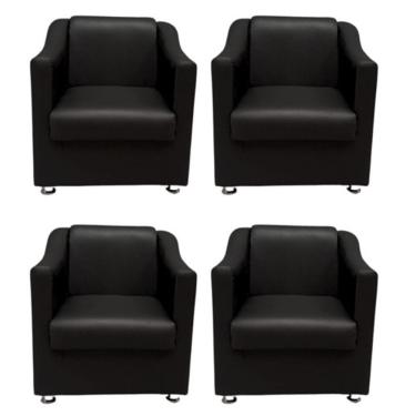Imagem de Kit 4 Poltronas Sofia Decorativas Para Recepção Corino Preta