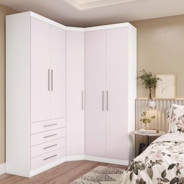 Imagem de Guarda Roupa De Canto 3 Peças 5pt 4 Gv Alpes Luciane Móveis Branco Pf-rosa Pf