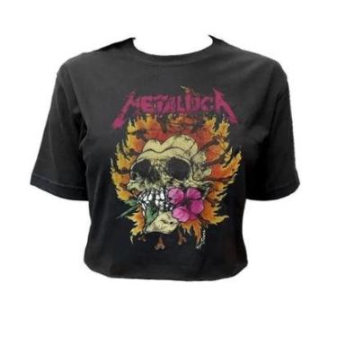 Imagem de Cropped de Banda Metallica Stamp Feminino Manga Curta Gola Redonda-Feminino