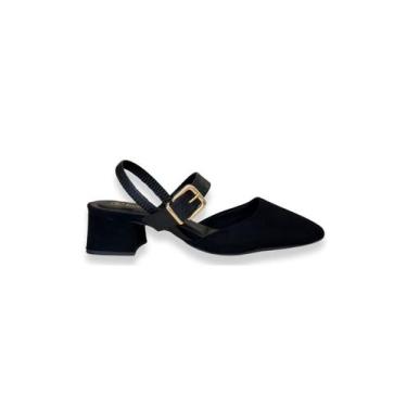 Imagem de Slingback Preto Nobuck Salto Bloco Bebecê, 38