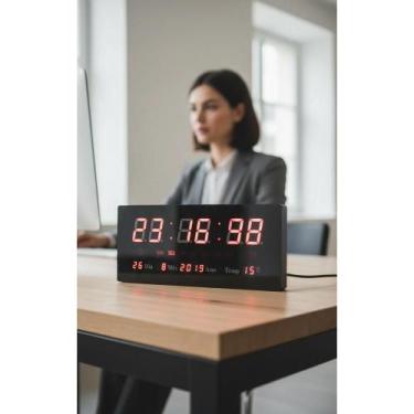Imagem de 2x Relógio Parede Digital LED Retangular Data Temperatura - Congratula