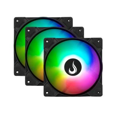Imagem de Kit 3 Fan Gamer Rise Mode X Led Rainbow 120mm 1200 RPM Conector Molex