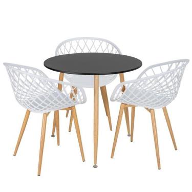 Imagem de Laraz, Mesa de jantar redonda 80 cm preto + 3 cadeiras Clarice Nest Br