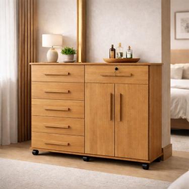 Imagem de Cômoda Grande com Rodízios e Gavetas Telescópicas Gran Luxo Porta Tv e Sapateira - Nature