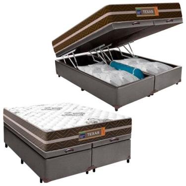 Imagem de Cama Box Baú Casal Bipartido Sintético + Colchão Molas Ensacadas Texas