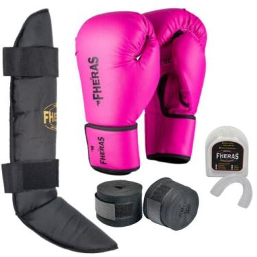Imagem de Kit  Muay Thai e Boxe Luva, Bandagem, Protetor Bucal e Caneleira Fhera