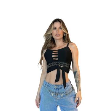Imagem de Cropped Festa Corset Paete Top Brilhos Feminino Decote V Alcinha - Loo
