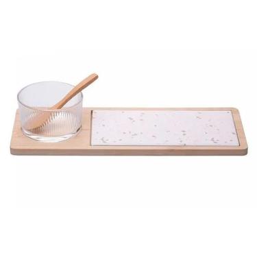 Imagem de Conjunto 4 pçs Petisqueira de Vidro com Colher e Bandeja em Bambu 2204
