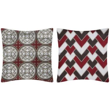 Imagem de 2 Capas Almofada Estampadas Vermelho Bordô Sarja Quarto Sala 45x45 - M