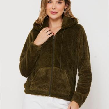 Imagem de Jaqueta Feminina Peluciada Teddy Bomber Com Capuz E Bolso - Labt shop,