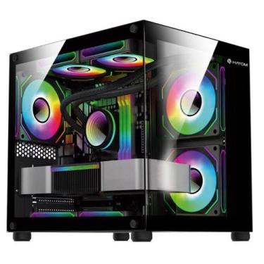 Imagem de Gabinete Aquário Gamer Hayom, 4 Fans RGB, Vidro Temperado, Micro-ATX, 