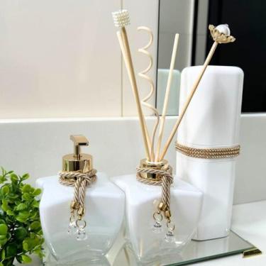 Imagem de Kit Para Lavabo Jogo Banheiro Difusor Porta Sabonete Líquido e Escovas