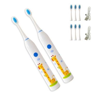 Imagem de Escova de Dente Eletrica 6 Velocidades Kit 2 Uni Recarregavel Higiene 