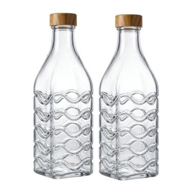 Imagem de Kit 2 Garrafas De Vidro 1l Transparente Agua Tampa Inox - CLICK HOUSE