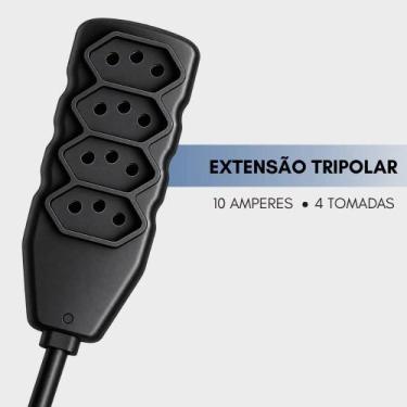 Imagem de Extensão de Energia Slim 4 Tomadas 10A TV PC Notebook Eletrodomésticos