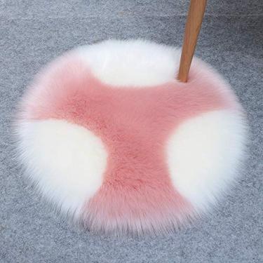 Imagem de Tapetes redondos falsos, costurados de duas cores, antiderrapante, macio, macio, laváveis, para sala de estar, quarto, banheiro, varanda, sofá infantil, almofada para pés, branco, rosa