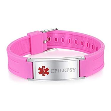 Imagem de LinnaLove Pulseiras de alerta médico esportivo para homens e mulheres pulseira de identificação de silicone adequada para o verão, Silicone Metal