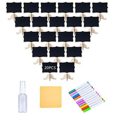 Imagem de 20 placas de quadro-negro reutilizáveis com suporte de cavalete para etiquetas de alimentos, casamentos, festas de aniversário, placas de mensagem e decorações de eventos, inclui 12 cores de giz à bas