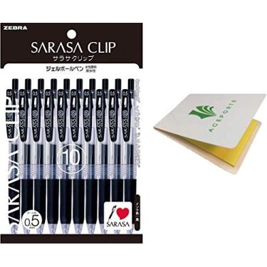 Imagem de Clipe Zebra Sarasa 0,5, embalagem com 10 canetas pretas (P-JJ15-BK10) - caneta esferográfica de gel com clipe de pressão com tecnologia de tinta seca de alta velocidade, com conjunto de notas adesivas originais, Preto