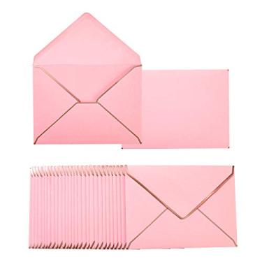 Imagem de Embalagem com 50 envelopes para convites rosa A7, envelopes com borda em ouro rosa, perfeitos para convites, chá de bebê, anúncios, cartões de envio, fotos (5,2 × 7,5 cm)