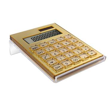 Imagem de Calculadora Acrílico Expurtan, com suporte, bateria e calculadora básica de 12 dígitos, visor LCD para home office (dourado)