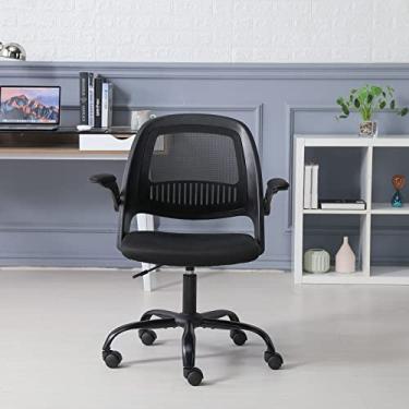 Imagem de YUNDING Cadeira de escritório, cadeira de computador para casa confortável sentada longa, com encosto de malha, Ergonômica Student Desk Writing Chair Lift Swivel Office Chair Black