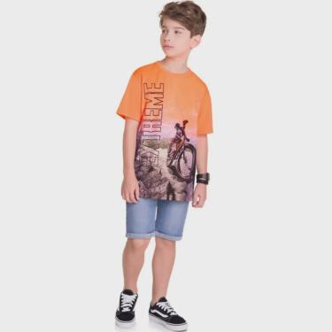 Imagem de Camiseta Infantil Menino Laranja Neon Tam 4 a 8 - Kyly