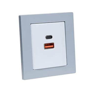 Imagem de Espelho de Tomada Duplo Reto com 2 Usb 9.0A 1 Tipo C Cinza