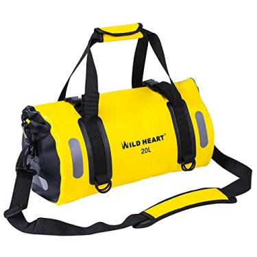 Imagem de WILD HEART Bolsa de viagem impermeável 20L 30L 40L com costuras soldadas alças de ombro, bolso de malha para caiaque, acampamento, barco, bicicleta, motocicleta, Amarelo, 20L