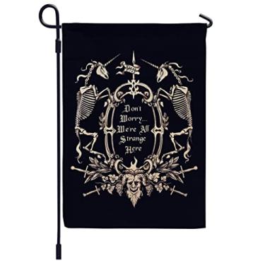 Imagem de Bandeira gótica de jardim de Halloween, bandeira vertical de jardim de boas-vindas, dupla face, 30,5 x 45,7 cm, decoração de jardim gótico para jardim, decoração externa macabra gótica