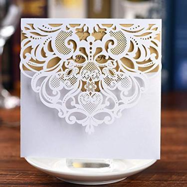 Imagem de FOMTOR Convites de corte a laser branco com lençóis internos e envelopes Kit de convites de casamento para casamentos, festas de aniversário, chá de bebê (pacote com 50)