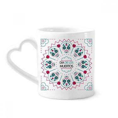 Imagem de Caneca de cerâmica crânio rosa feliz o dia dos mortos caneca café copo de coração de vidro