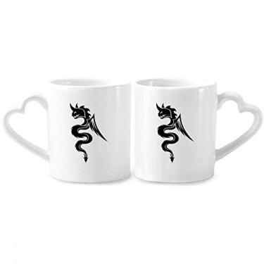 Imagem de Conjunto de canecas de porcelana para casais, com desenho de flor e desenho de dragão