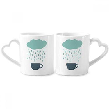 Imagem de Conjunto de canecas de porcelana para casais, copo de chuva, nuvem, rosto sorridente e rosto de sorriso, coração