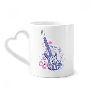 Imagem de Caneca de guitarra música fresca padrão ilustrado café cerâmica copo de coração de vidro