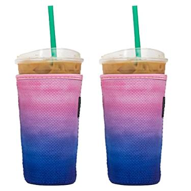 Imagem de Baxendale Capa de café gelado reutilizável para copos de bebida fria – Pacote com 2 mangas de neoprene para café gelado compatíveis com Starbucks Dunkin – Grande 946 ml (rosa / roxo ombre texturizado)