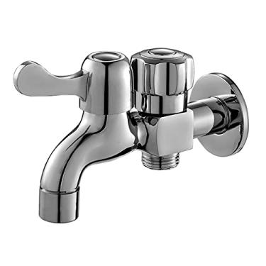 Imagem de LIDON Torneira dupla Pia de banheiro Torneira de água fria única Torneira de pia de lavanderia de latão Máquina de lavar Mangueira Divisor de torneira de saída dupla para varanda de banheiro, Cromo B (Cor: Cromo B)