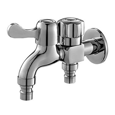 Imagem de LIDON Torneira dupla Pia de banheiro Torneira de água fria única Torneira de pia de lavanderia de latão Máquina de lavar Mangueira Divisor de torneira de saída dupla para varanda de banheiro, Cromo B (Cor: Cromo A)