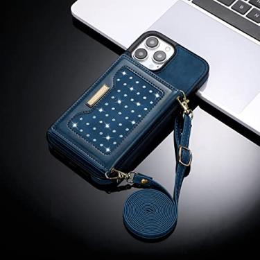 Imagem de Capa de cartão de couro carteira crossbody cordão para Samsung Galaxy S22 Ultra S21 FE A52 A52s A72 A12 A53 5G Glitter Case Azul para Note 20 Ultra