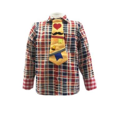 Camisa Infantil Xadrez Junina Manga Longa Flanela + Gravata