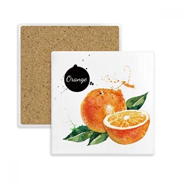 Imagem de Porta-copos quadrado aquarela sabor frutas laranjas saudáveis, porta-copos quadrados, suporte subplaca, pedra isolante