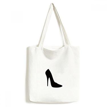 Imagem de Bolsa de lona preta com salto alto padrão contorno bolsa de compras casual bolsa de mão